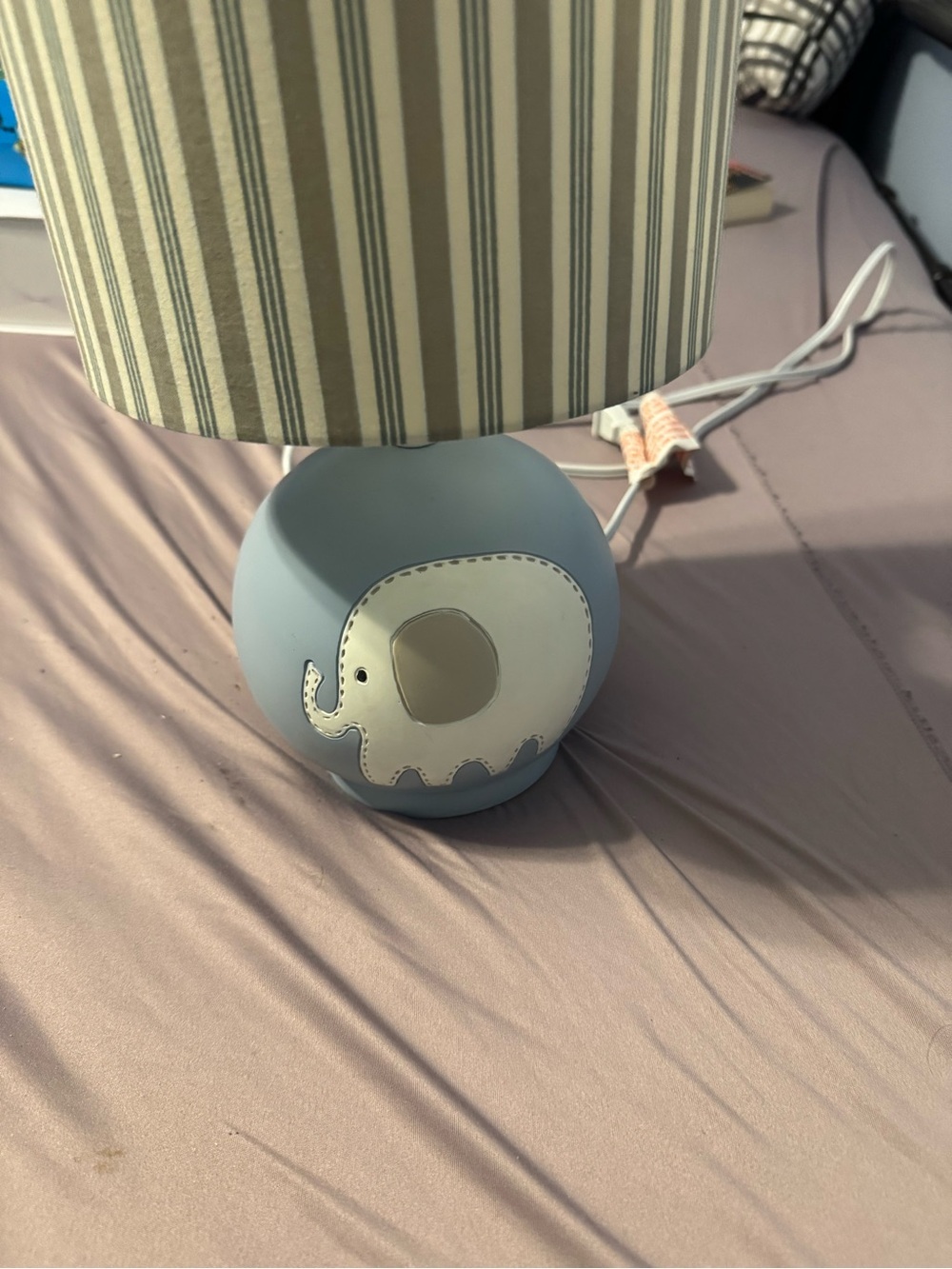 Like NEW Babies R Us Blue Elephant Nursery Lamp with Striped Shade. Timeless. - Picture 8 of 8